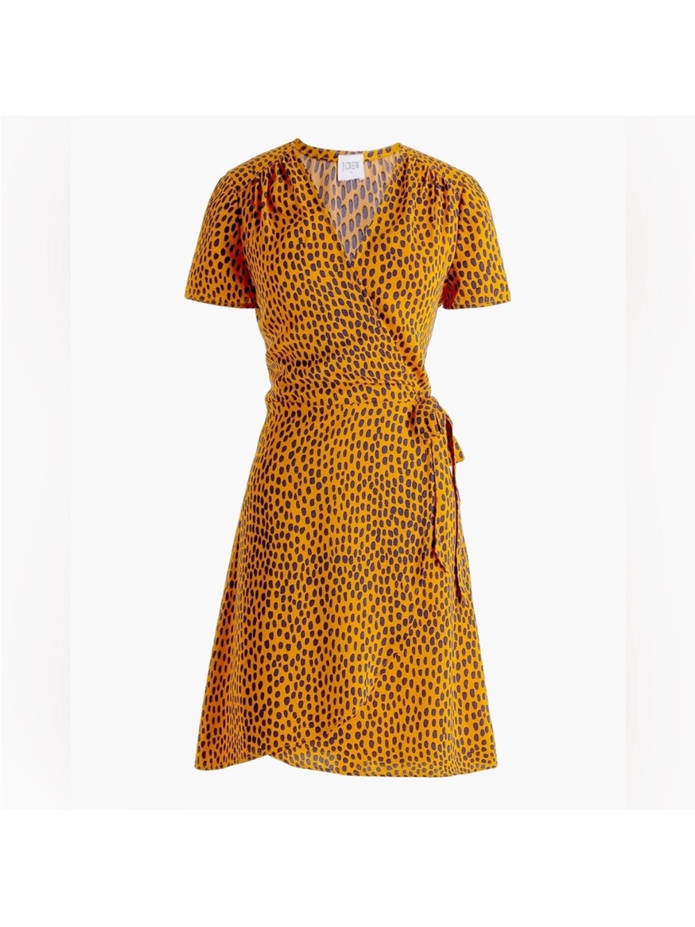 J. Crew Mustard Wrap Dress with Spot Print—Sz 18